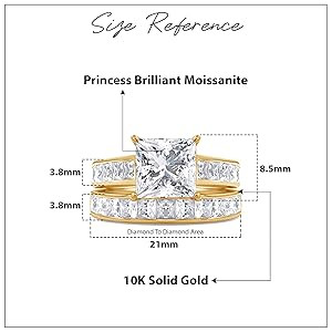 3 To 4 Carat Bridal Set Ring 7MM Center Princess Cut Lab Created Moissanite Bridal Engagement Wedding Ring For Womens In 925 Sterling Silver, 10K And 14K Solid Gold Jewlery