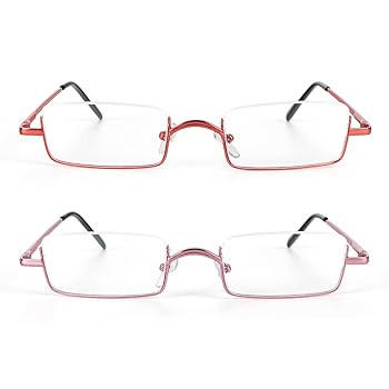 KoKoBin 2 Pairs Half Reading Glasses Square Semi Rimless Readers Metal Frame for Men and Women