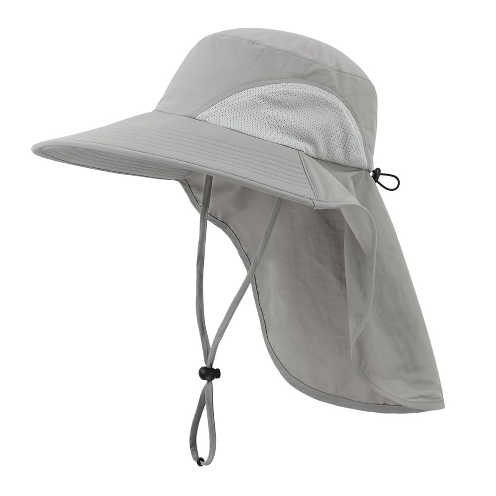 Outdoor UPF50+ Sun Hat Wide Brim Mesh Fishing Hat with Neck Flap