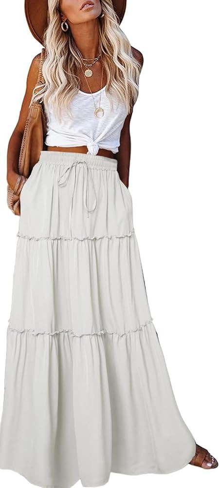 EARKOHA Womens Casual High Waist Tie Paisley Print Long Maxi Skirt with Pockets