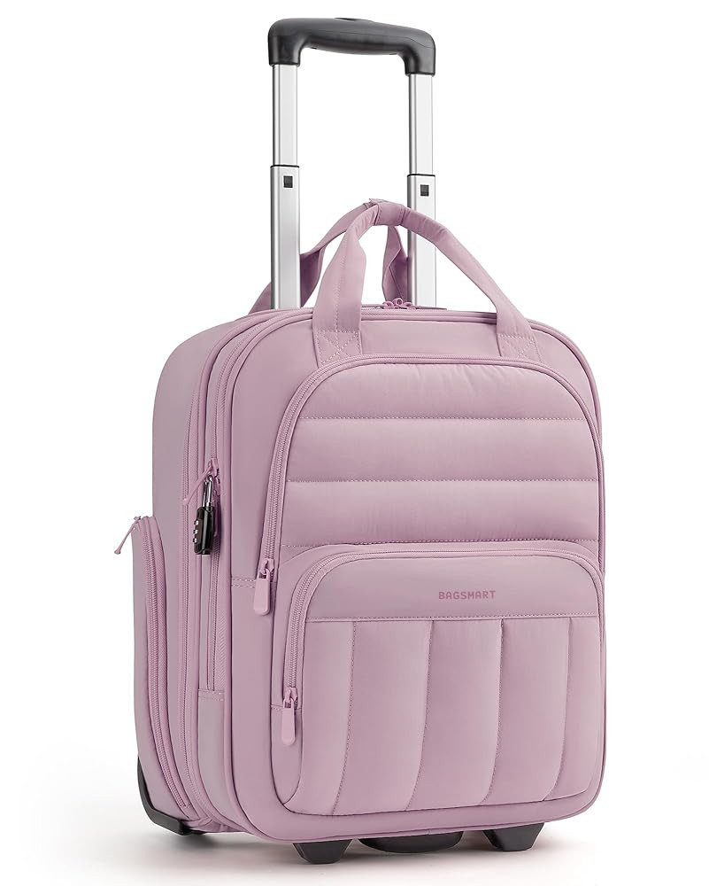 BAGSMART Underseat Carry on Luggage with Wheels, 16-inch Under Seat Luggage, Lightweight Travel Luggage Travel Suitcase for Women, Personal Item Bag, Mist Purple