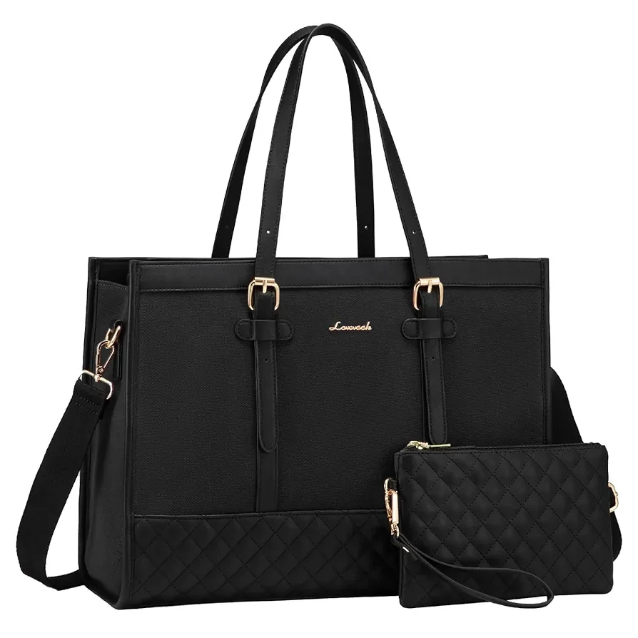 LOVEVOOK Laptop Bag for Women 15.6 inch Canvas Laptop Tote Bag, Large Capacity Work Bag with Clutch Purse, Computer Bag Office Business Briefcase, Casual Handbag for Travel College Teacher School