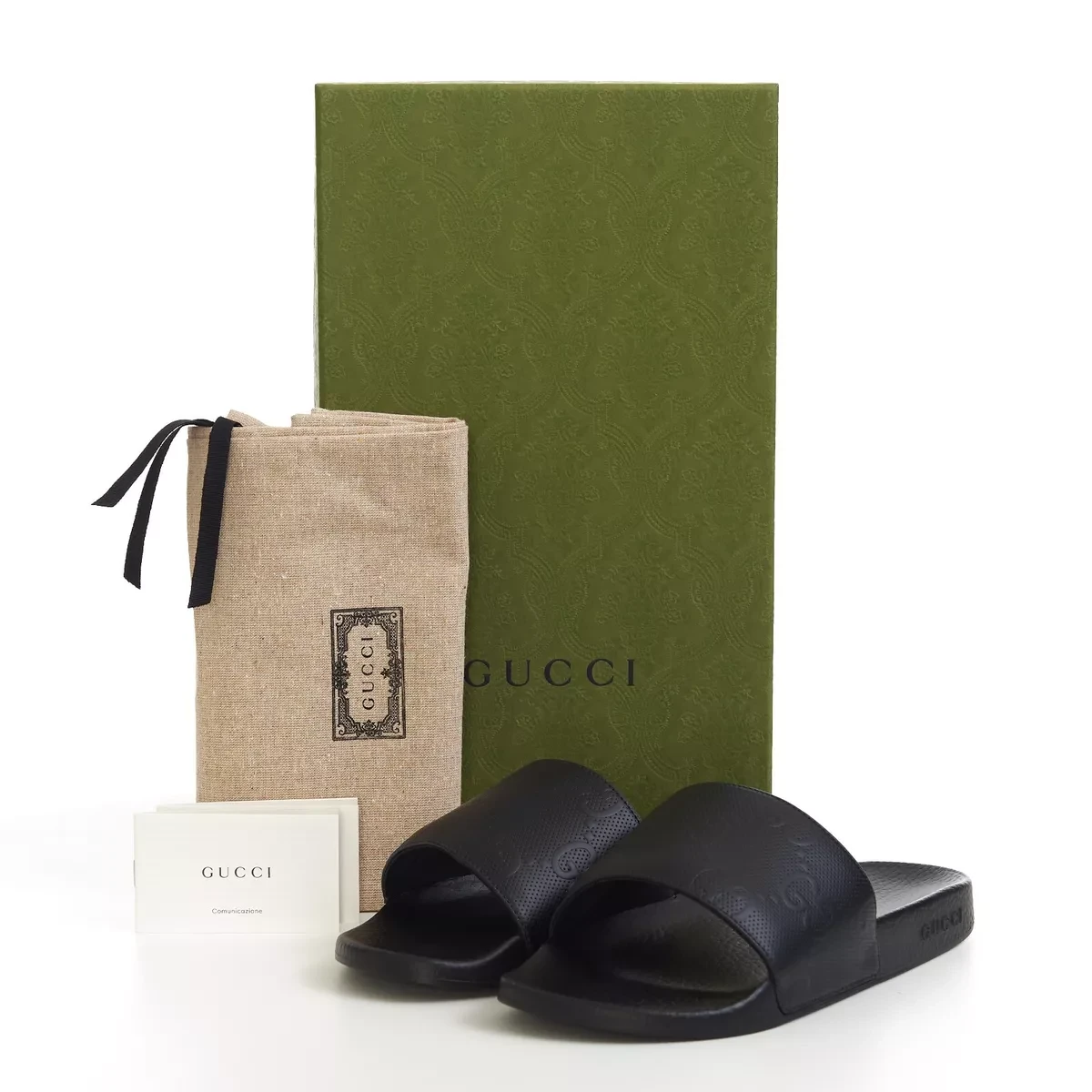 GUCCI 390$ Men's Slide Sandals - Black GG Embossed Pattern