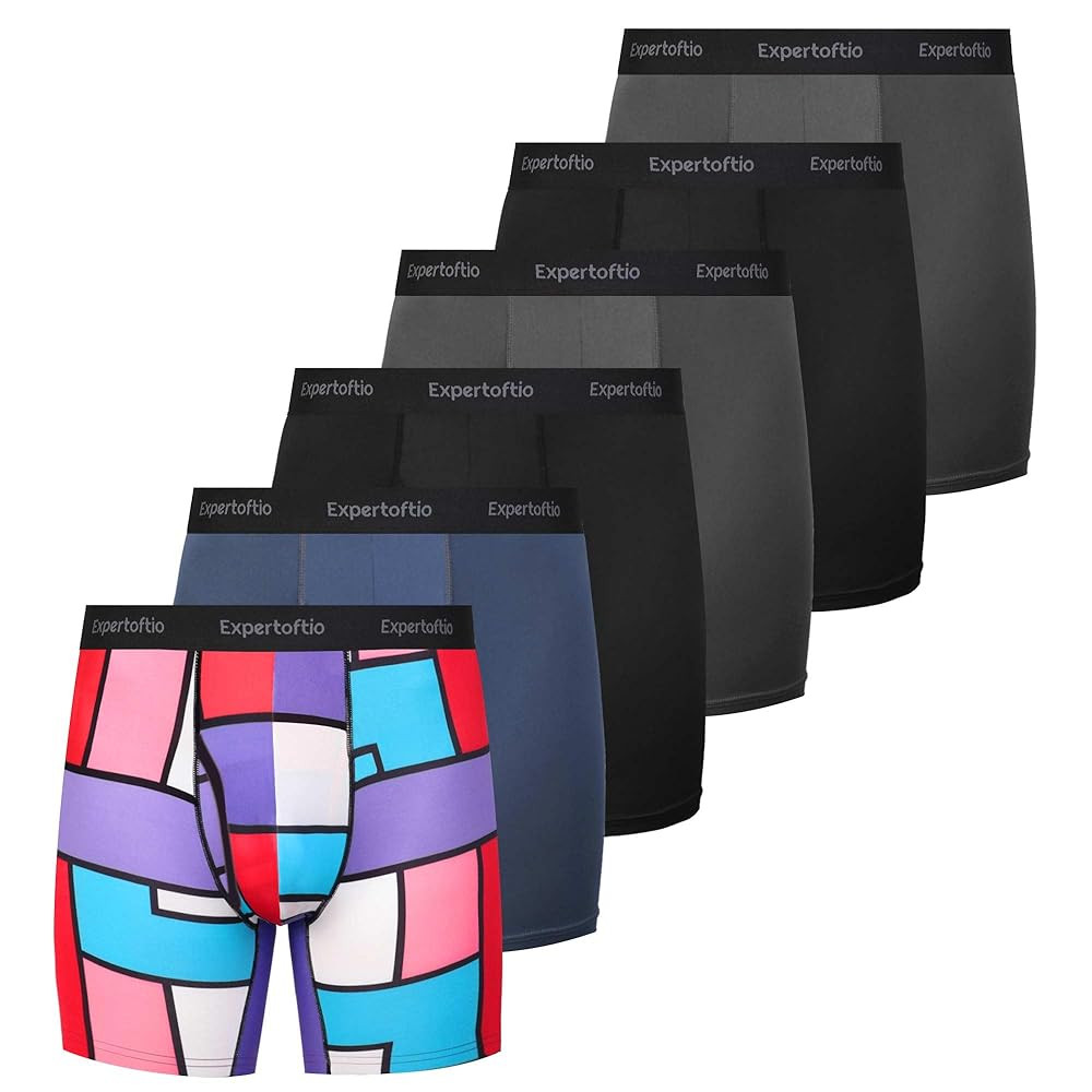 Men's Underwear Boxer Briefs 6 Inch Moisture Wicking Underwear for Men Pack, Anting Chafing