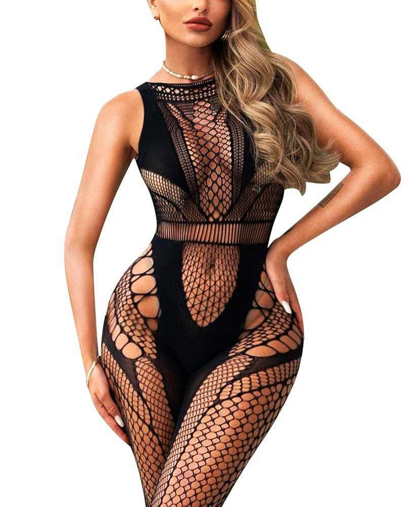 Sexy Lingerie Exotic Bodystocking - Fishnet Cut Out Lingerie Mesh Bodysuit One Piece Babydoll Rave Outfits