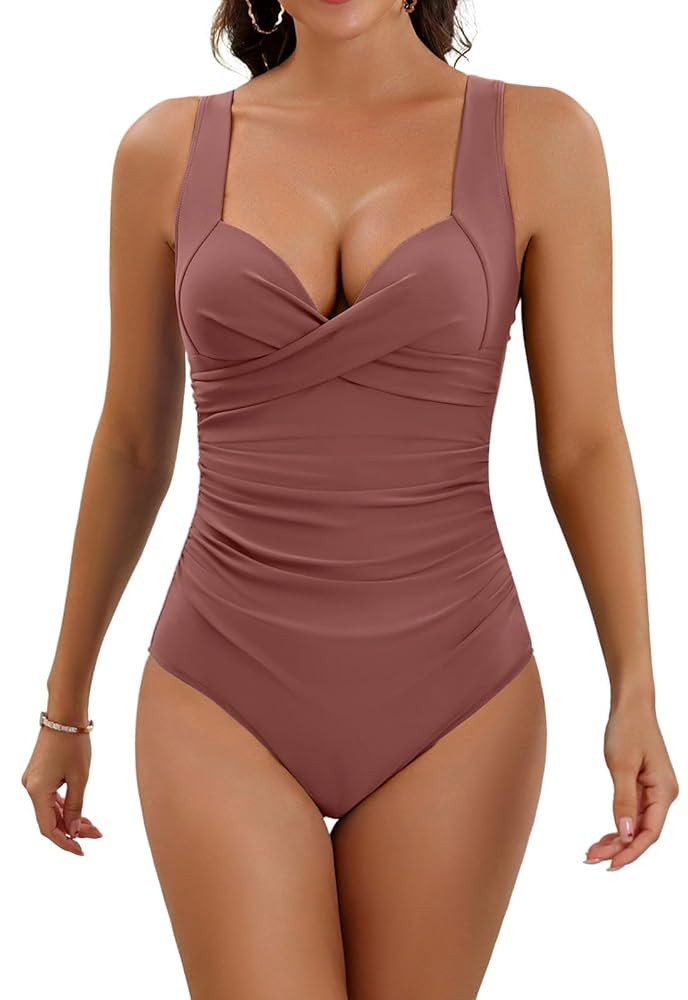 Women's One Piece Swimsuit Tummy Control Slimming Push Up Bra Bathing Suits Wrap Twist 1 Piece Swimwear