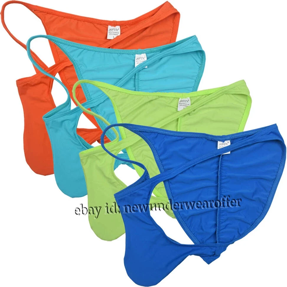 Men's Bikini Brief Elastic Silky Ruched Back Underwear Swim String Cheeky Briefs