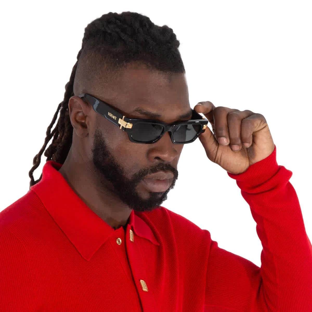 Versace Dark Grey Rectangular Men's Sunglasses VE4465 GB1/87 53 VE4465 GB1/87 53