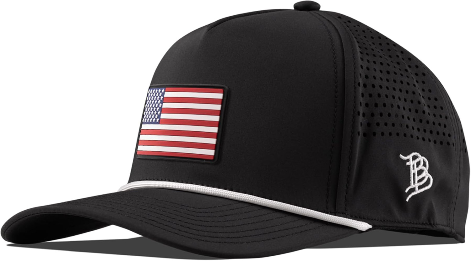 Branded Bills Old Glory PVC Curved 5 Panel Rope Hat, Fits 7-7 7/8, Adjustable Snapback