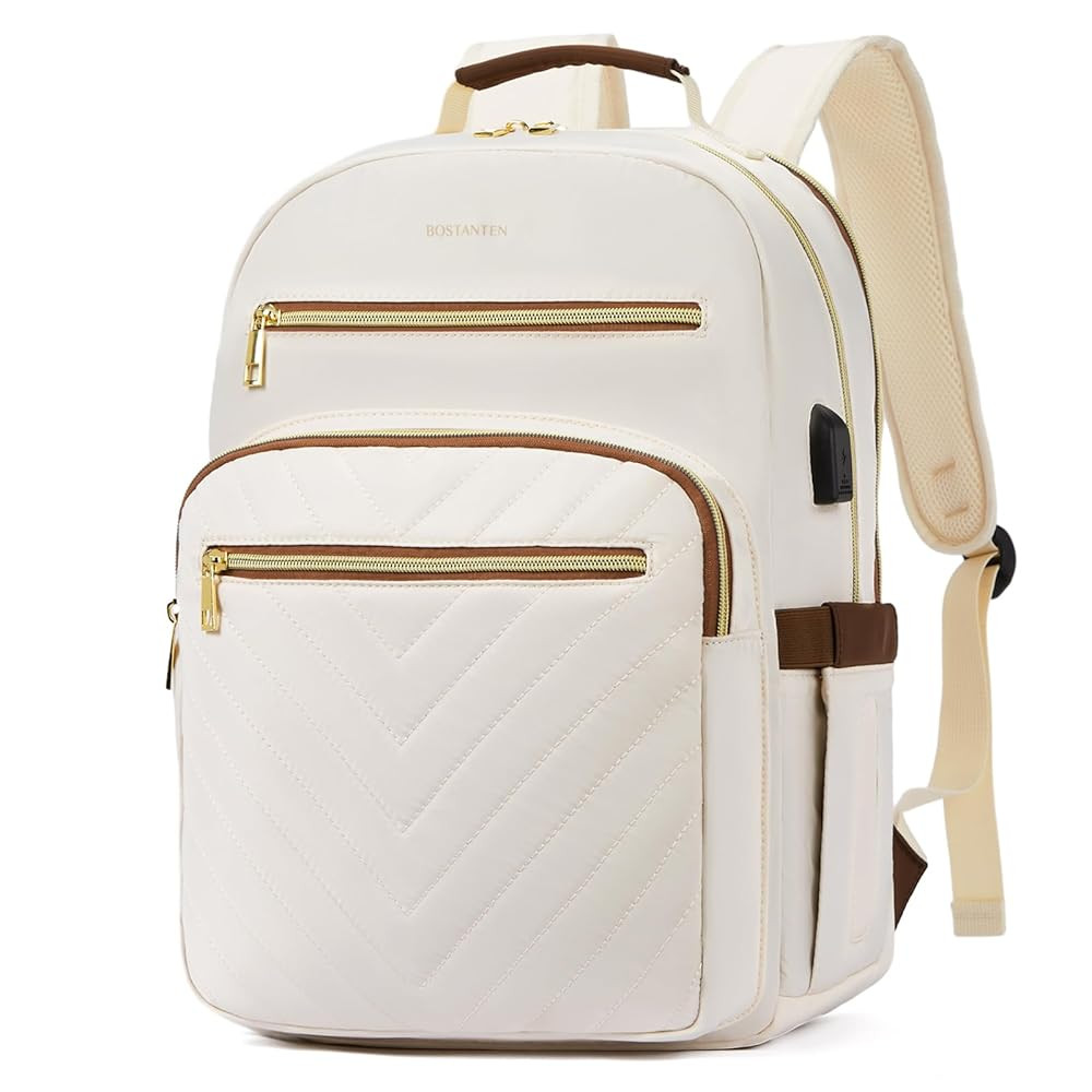 BOSTANTEN 15.6 Inch Laptop Backpack for Women- College Teacher Computer Bag Travel Backpack Purse, Beige