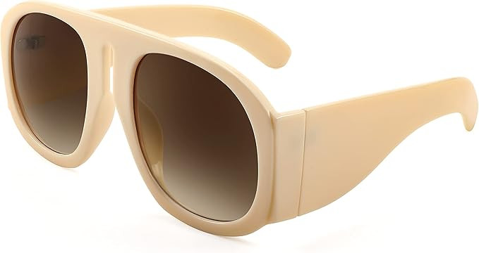 FEISEDY Retro Trendy Avaitor Sunglasses for Women Men Oversized Vintage 70s 80s Sunglasses Flat Top Shield Shades B2745