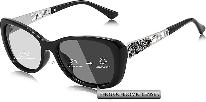 FEISEDY Polarized Women Sunglasses Retro Shades Photochromic Lens Sparkling Crystal Sunglasses UV400 Protection B0144