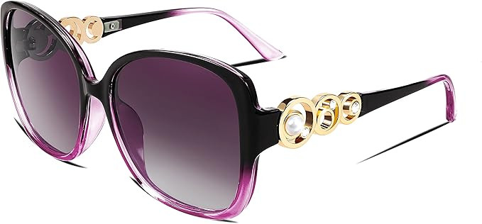 FEISEDY Women's Fashion Sunglasses, Oversized Square Frame with Pearl Sparkling, Polarized UV Protection B2821