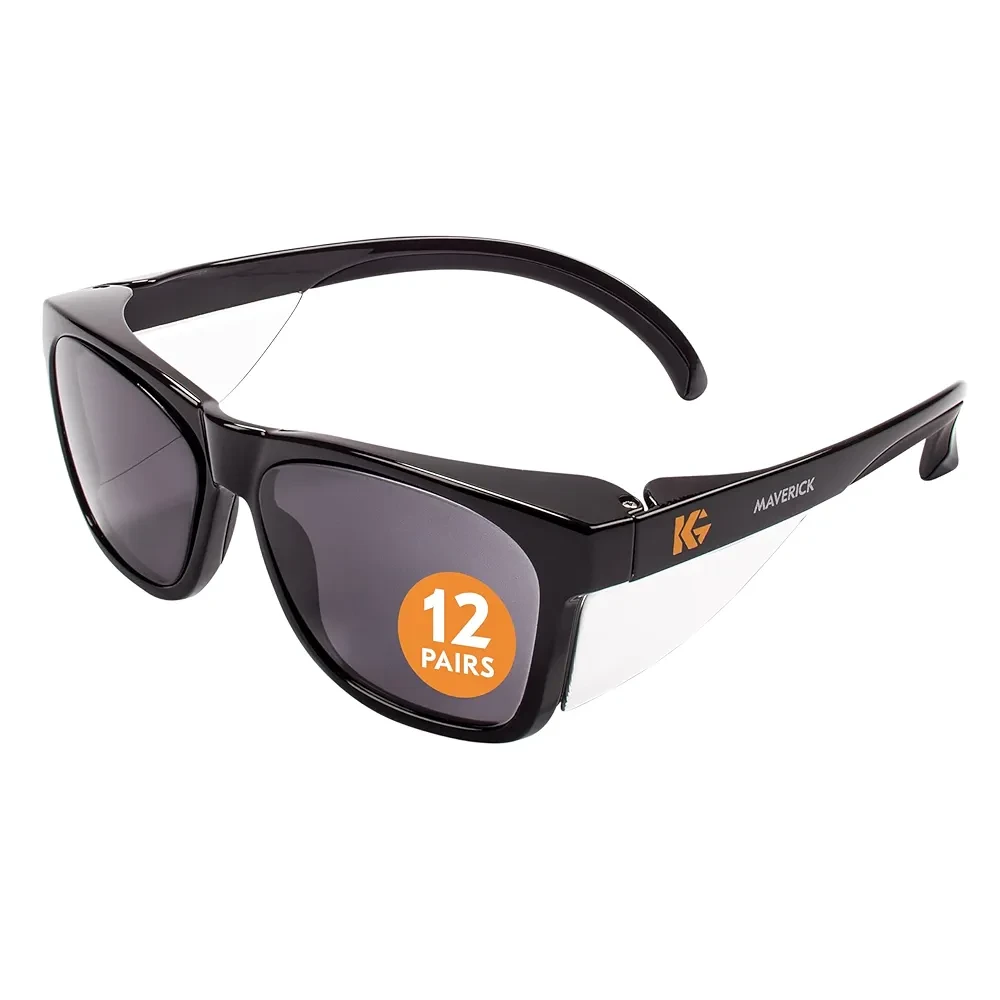V30 Maverick™ Safety Glasses (49311), with KleenVision™ Anti-Fog Coating, Smoke Lenses, Black Frame, Unisex Sunglasses for Men and Women (Qty 12)