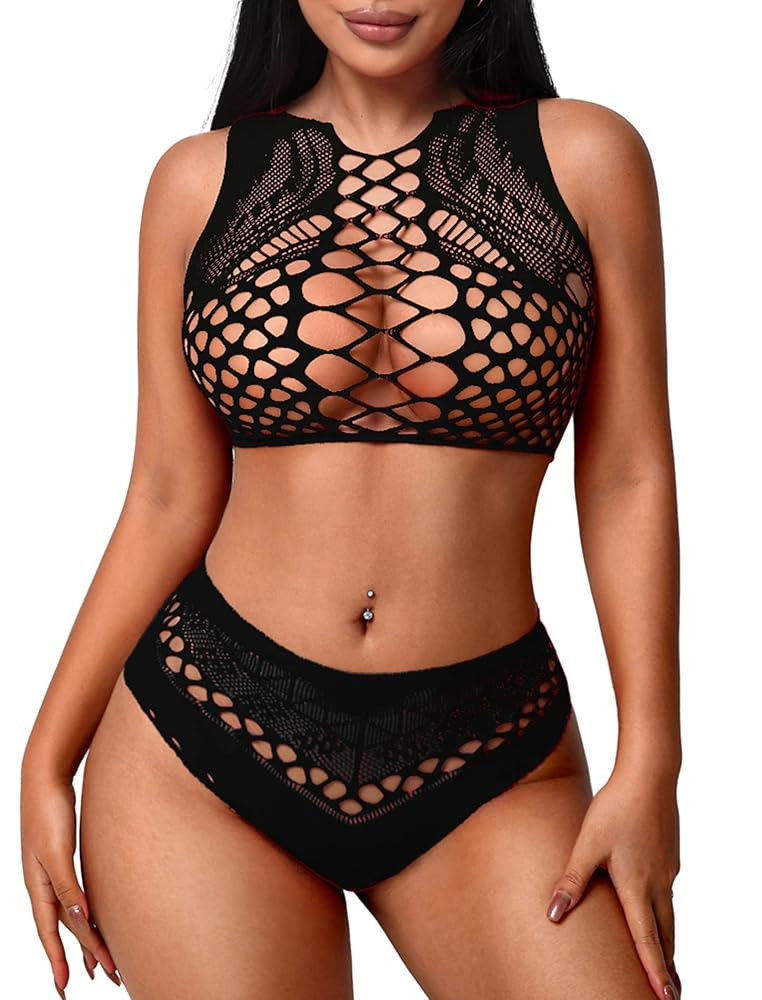 Womens Fishnet Lingerie for Women Sexy Two Piece Lingerie Set Stripper Outfit