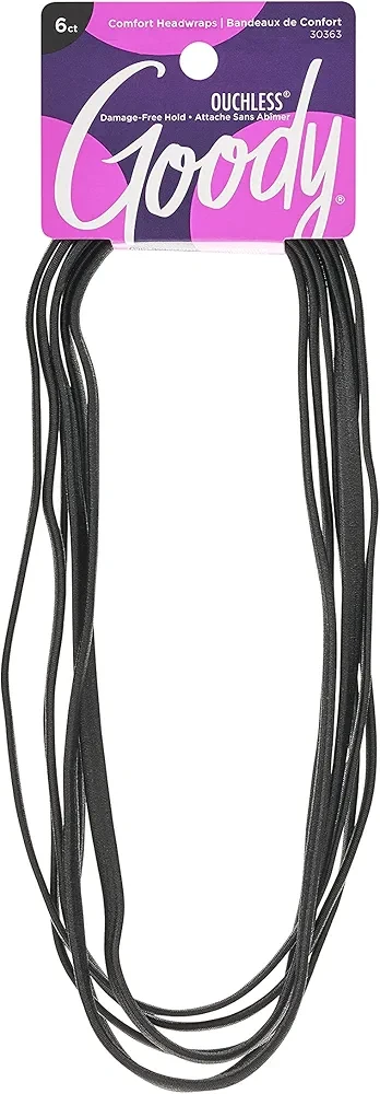 GOODY Women's Ouchless Thin Hair Flat Narrow Headwrap, Black, 6 Count