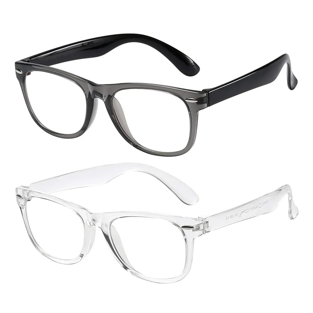 Blocking Glasses girls boys 2 pack, computer video gaming glasses for kids girls boys Age 3-10,Anti blue light & Headache (transparent black + transparent)