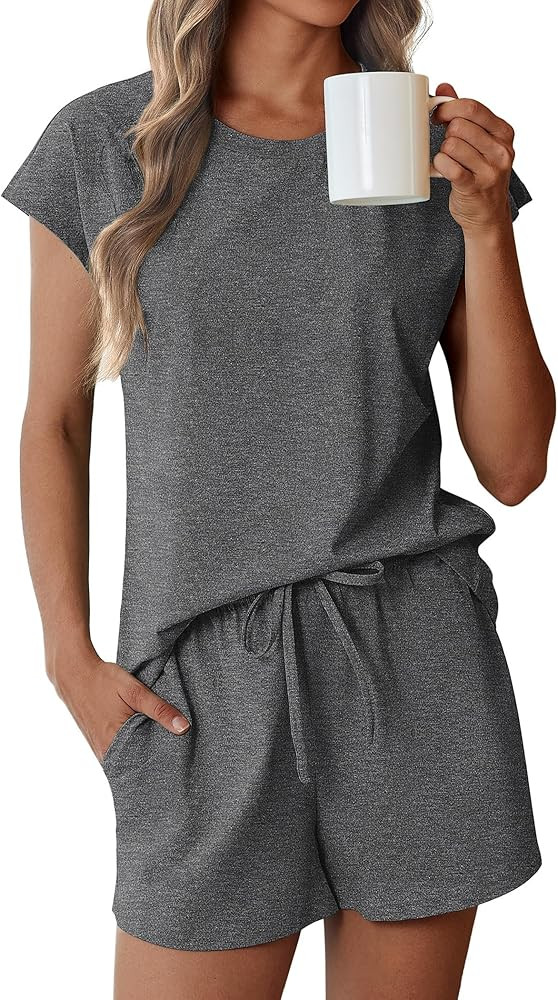 Ekouaer Cotton Pajamas for Women Set 2 Piece Cap Sleeve Pjs Shorts Set Lounge Sets Sleepwear S-XXL