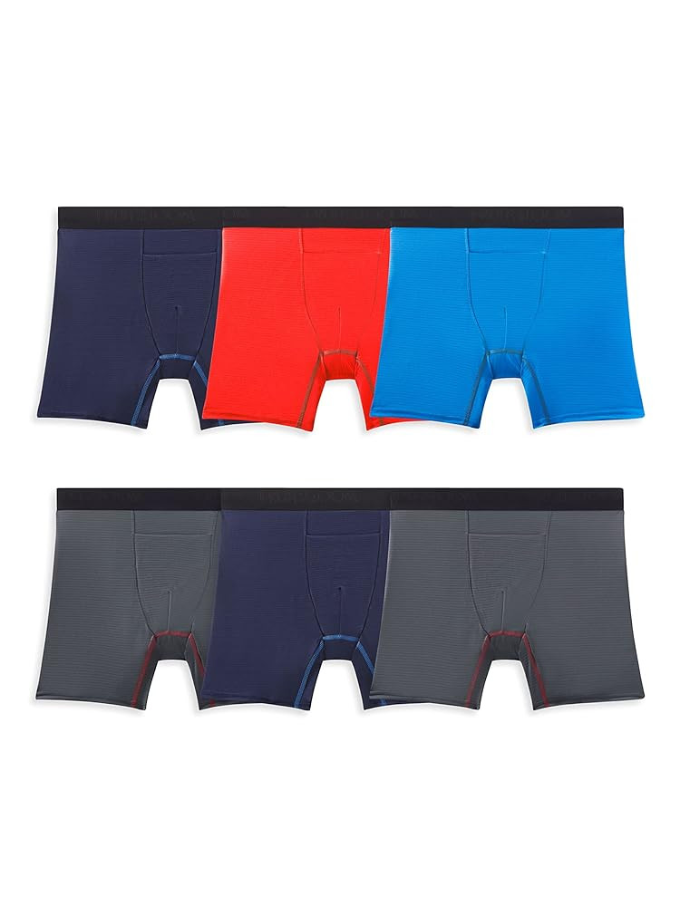 Fruit of the Loom Men's 4-Way Stretch Boxer Briefs | Lightweight & Moisture Wicking Underwear | Long, Regular Leg & Trunk