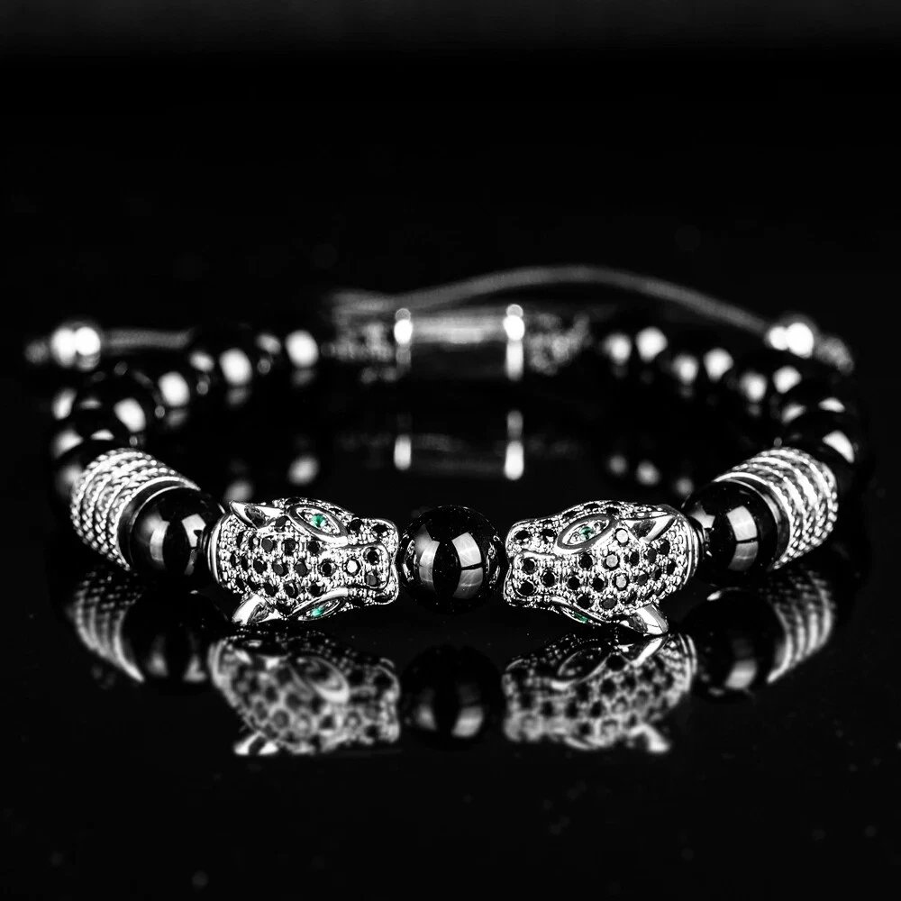 New Trendy Double Leopard head Handmade Tigers eye Bracelet Accessories For Men