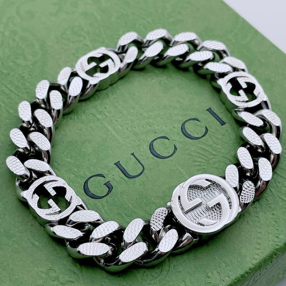 Authentic Gucci Interlocking Chain Bracelet 16.5cm Mens Fashion Accessory