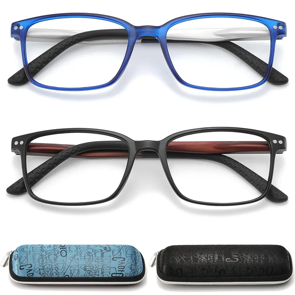 Reading Glasses for Men with Blue Light Blocking - Anti Computer Glare Eyestrain Spring Hinge Icu Readers with Case(2 Pack 1.00)