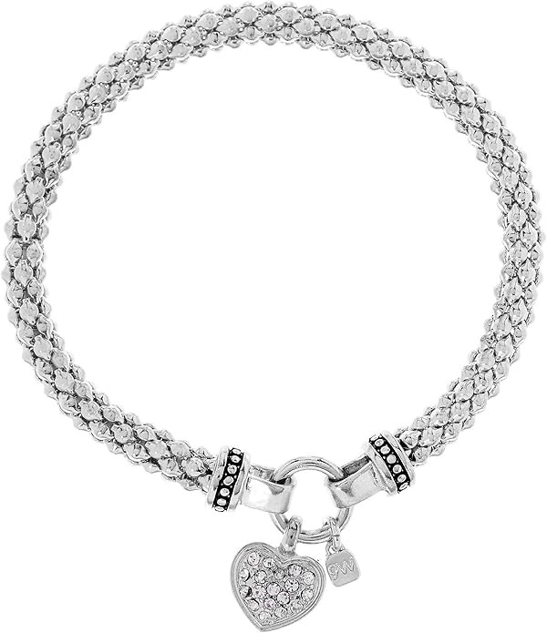 NINE WEST Women's Silvertone Crystal Pave Heart Stretch Bracelet