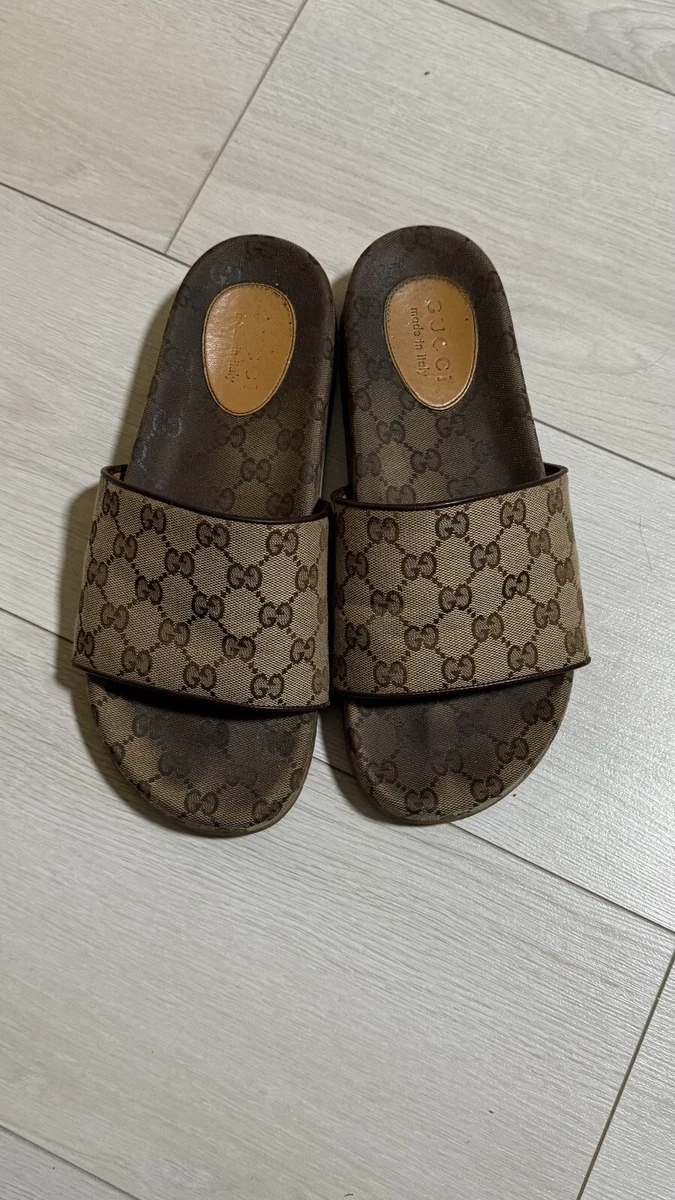 Authentic 100% Men's Gucci GG Monogram Sandals Beige Canvas Size US 9