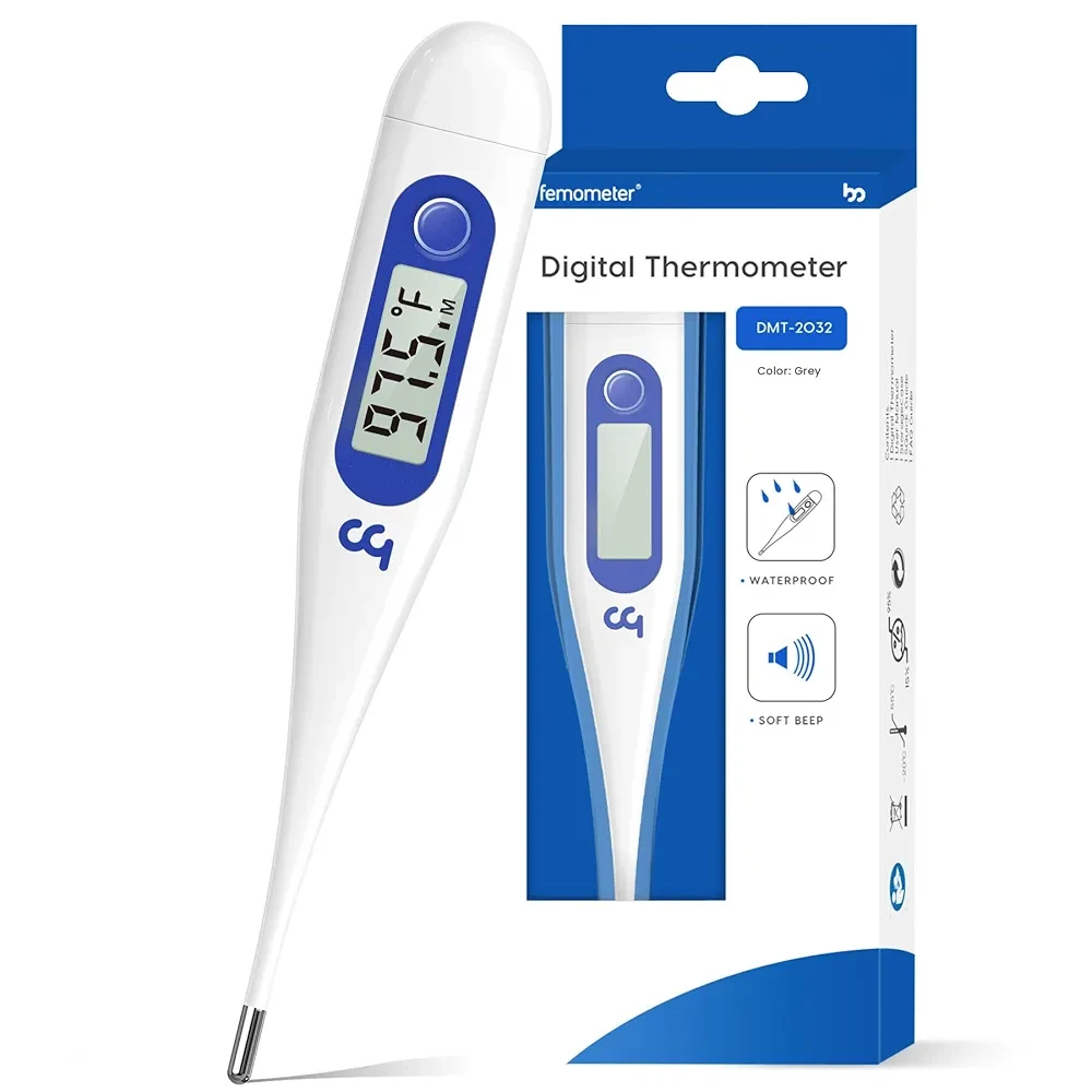 Thermometer for Adults and Kids, Digital Thermometer with Fever Alert, Memory Recall, C/F Switchable, for Oral, Rectal or Under Arm Use, Klein Blue