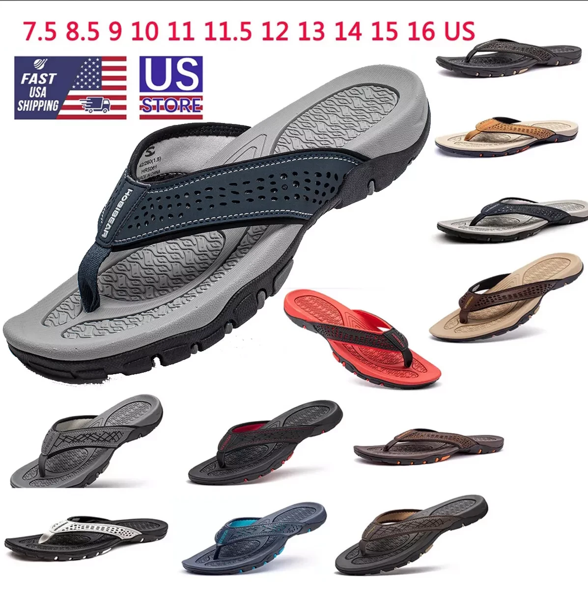 Mens Flip Flops Beach Sandals Lightweight TPR Antiskid Wear Resistant US 7.5-16
