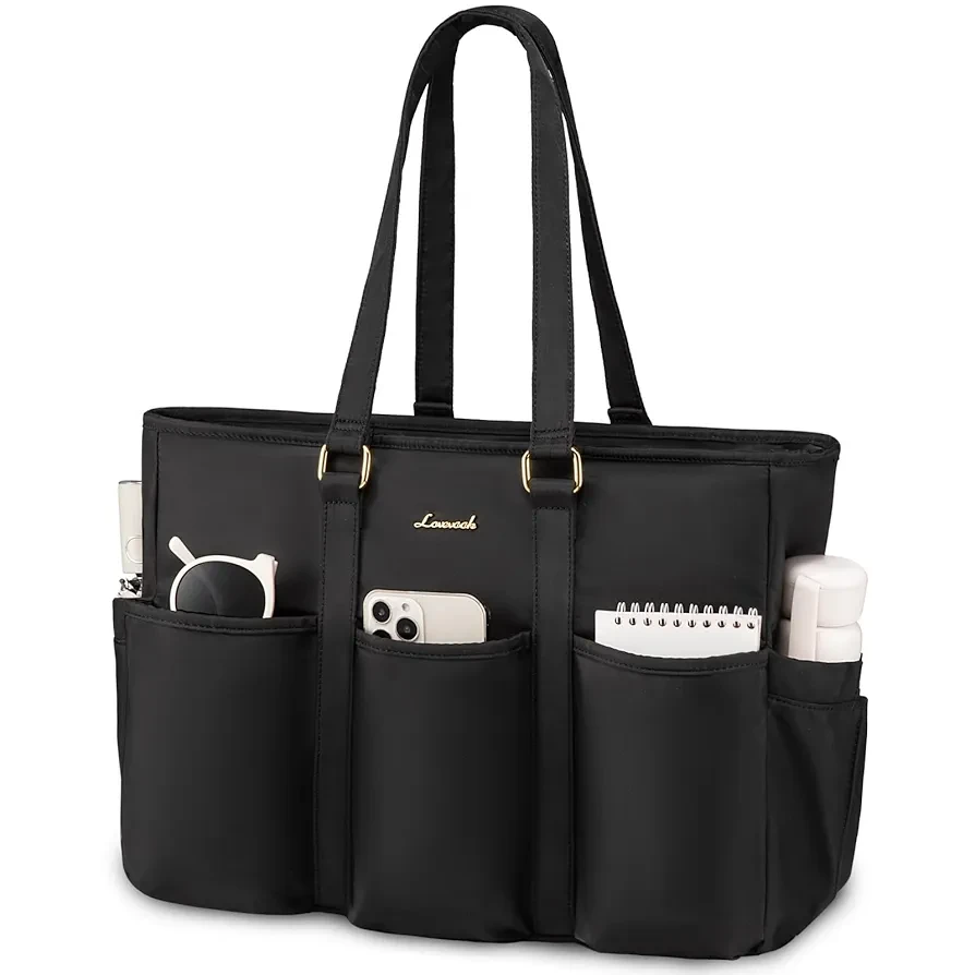 LOVEVOOK Laptop Tote Bag for Women Work, Teacher Tote Bag Nurse Bag With Large Cup Holder, Utility Professional Computer Bag For Work/Travel/College/Daily, Large Purse Handbag With Multi Pockets