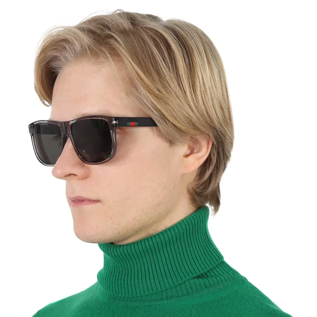 Gucci Grey Rectangular Polarized Men's Sunglasses GG0010S 004 58 GG0010S 004 58