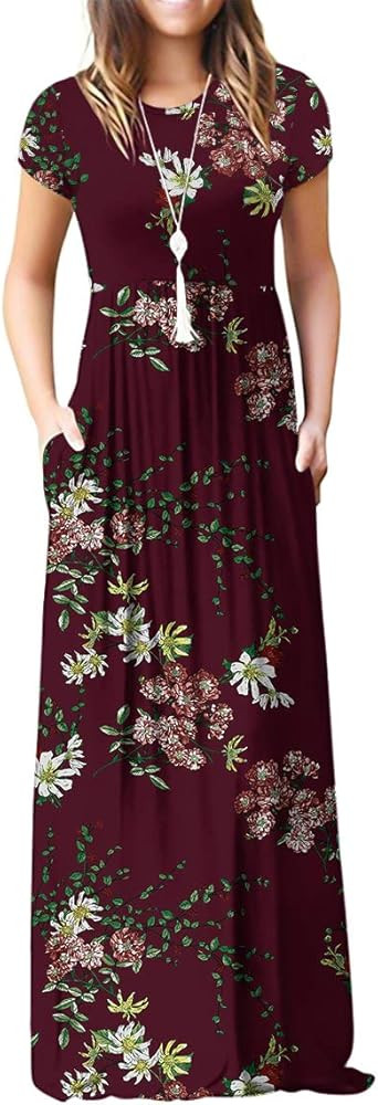 GRECERELLE Women's Short Sleeve Maxi Dresses Casual Long Dresses with Pockets
