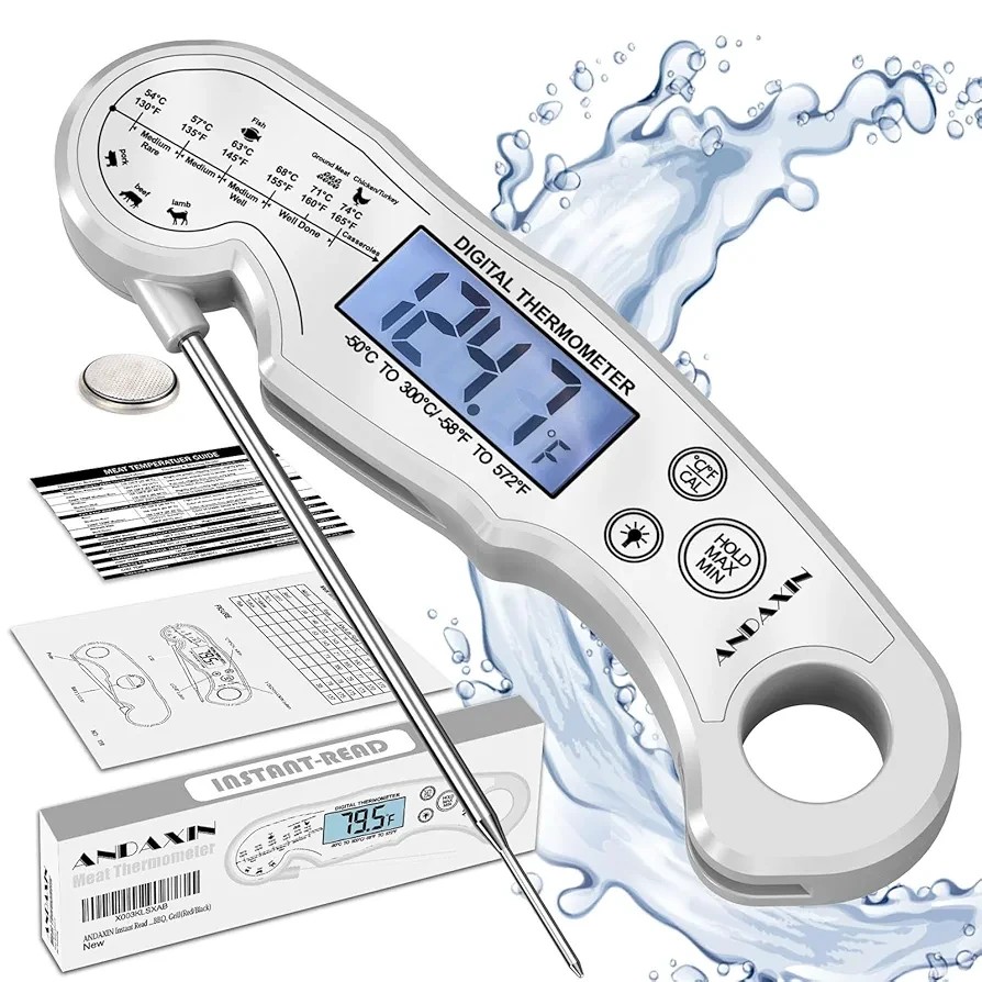 Meat Thermometer Digital - Fast Instant Read Food Thermometer for Cooking, Candy, Outside Grill, and Roast, Digital Food Thermometer with Backlight LCD & Calibration