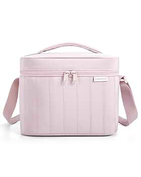 BAGSMART Lunch Box for Women Insulated Lunch Bag Cute Puffer Lunch Tote Bags Lightweight Quilted Reusable Cooler for Work Picnic Travel, Pink
