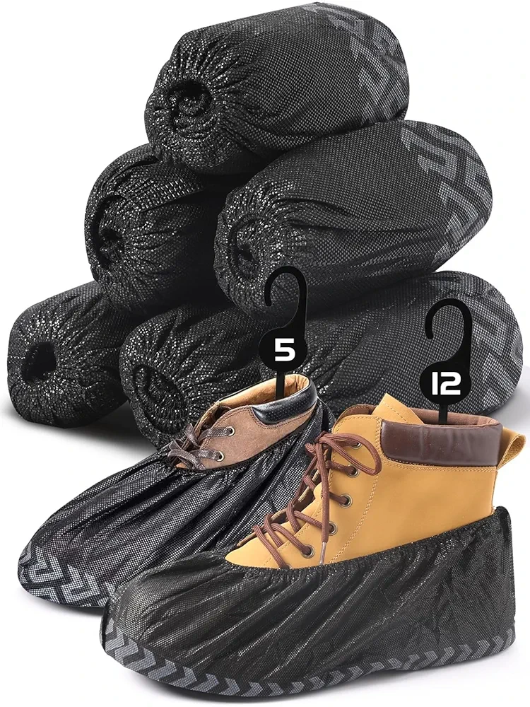 Shoe Covers Disposable，Protective Safety Boot and Shoe Covers，Fits Up To 11.5 US Men and 13 US Women Size - Non-Woven - Pack of 50 (25 Pairs) (Black