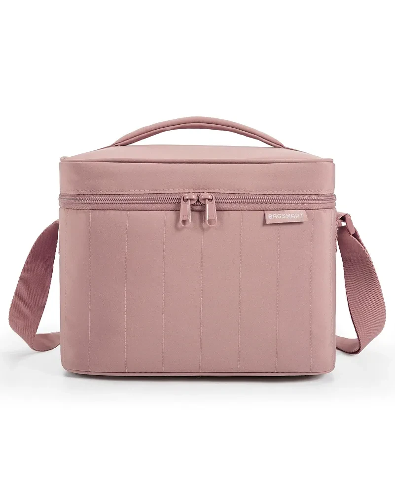 BAGSMART Lunch Box for Women Insulated Lunch Bag Cute Puffer Lunch Tote Bags Lightweight Quilted Reusable Cooler for Work Picnic or Travel (Dusky Pink