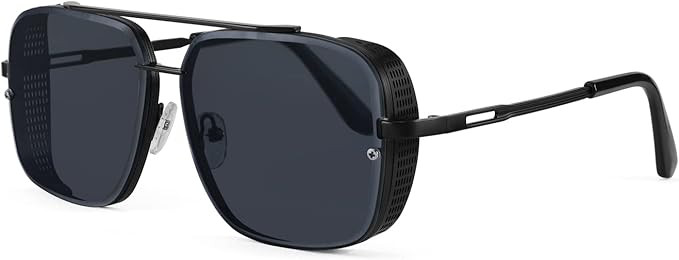 FEISEDY Sunglasses Mens Women Vintage Pilot Square Trendy Metal Steampunk Fishing Driving Sun Glasses B2894