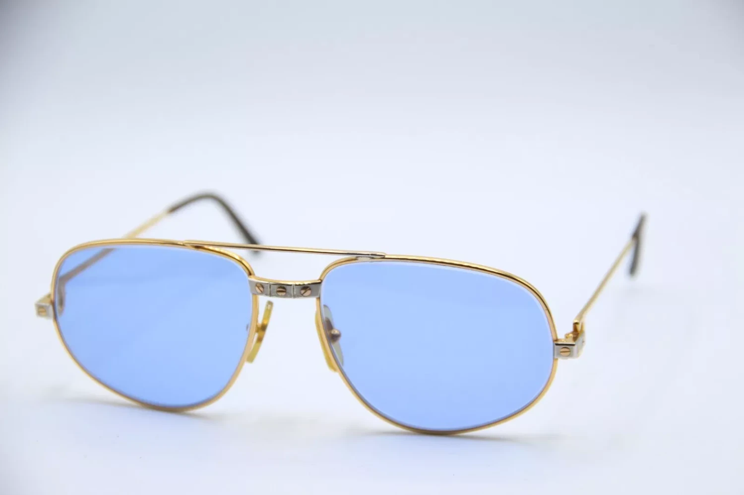 CARTIER PARIS GOLD SILVER BROWN BLUE LENS AUTHENTIC FRAMESSUNGLASSES 56-18