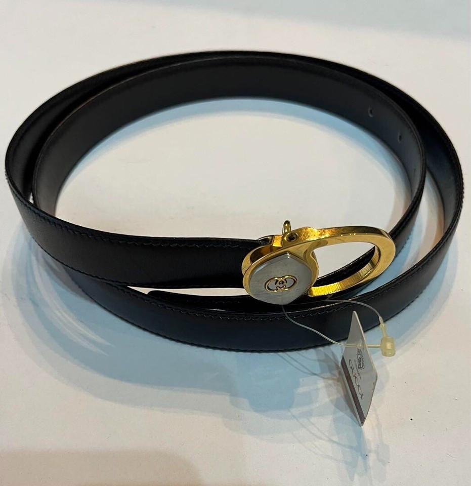 Gucci GG Logo Belt Vintage 98 Black Logo Men's Fashion Accessories Mint Item