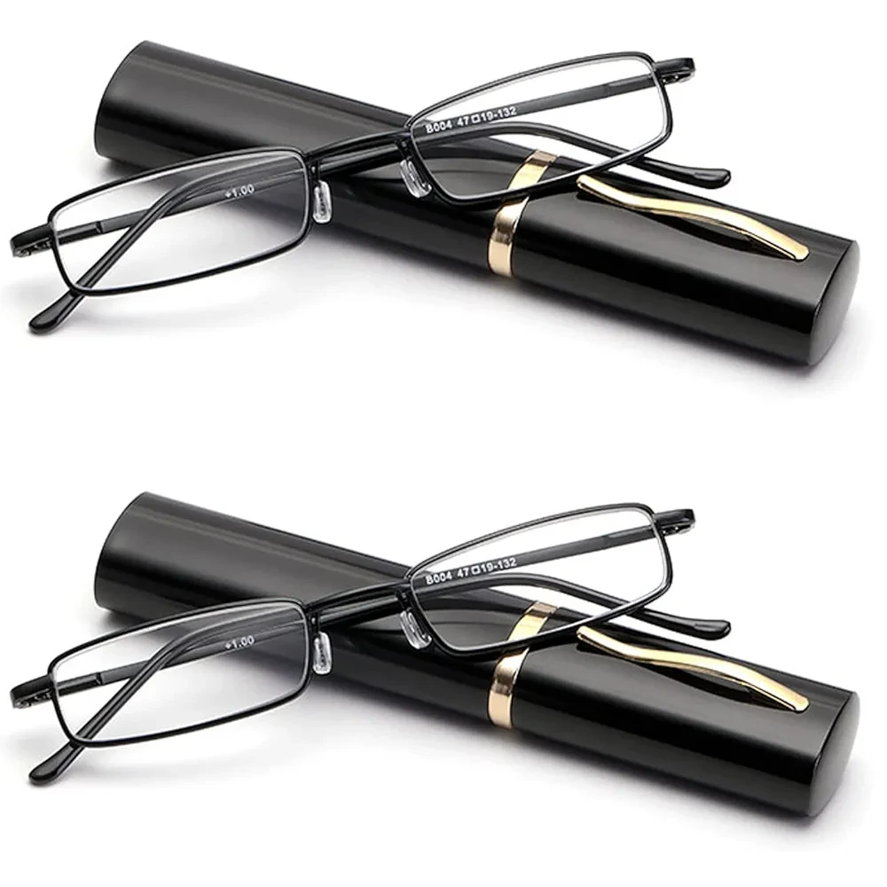 pairs Slim Mini Metal Reading Glasses Compact Lightweight Portable Readers with Glasses Case for Reading Case +2.5 (Black)