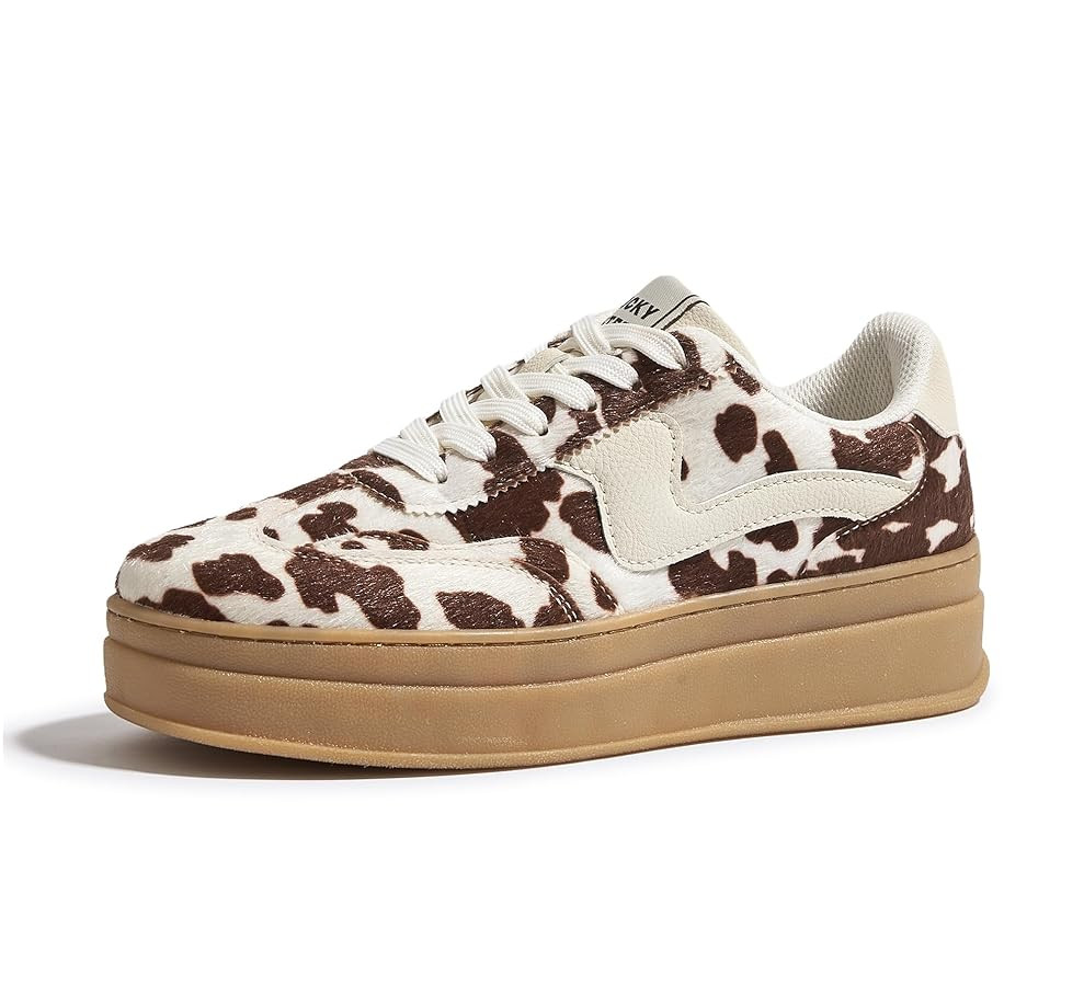 LUCKY STEP Women's Platform Fashion Sneakers Thick Sole Suede Genuine Leather Classic Rubber Gum Sole Low Top Casual Walking Shoes