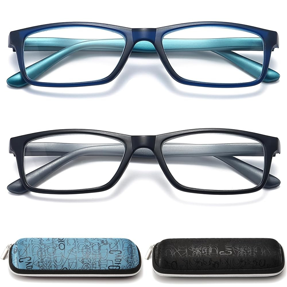 Reading Glasses Blue Light Blocking for Men Women,Rectangular Frame Computer Readers with Spring Hinge