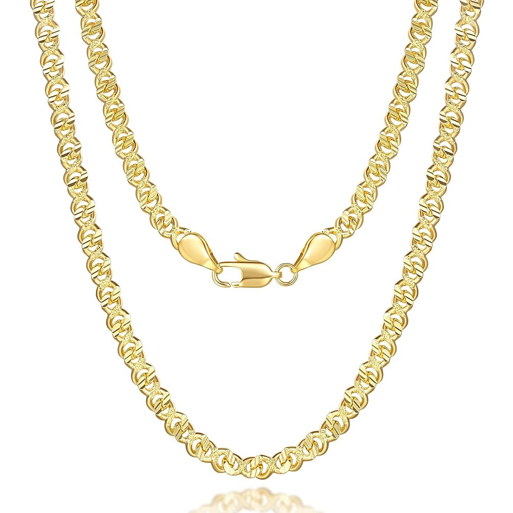 Audrey store 14K Gold Necklaces for Women Diamond Cut Golden Cuban Link Chain for Men Cuban Link Chain for Womens Engraved Patterns Chunky Gold Necklace for Women Non Tarnish 16-24IN (16in)