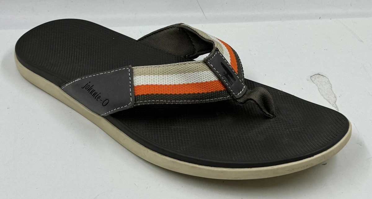 Johnnie-O Boardwalk Sandals Sz 11 Nylon Leather Multicolor Flip Flop Slide On