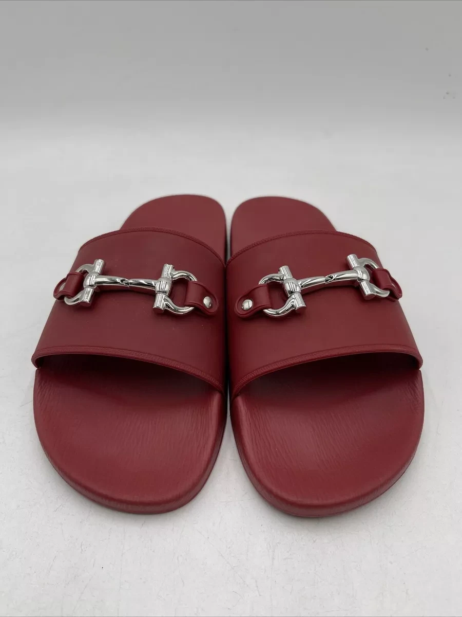 Salvatore Ferragamo Groove 11 Gancini Slides Red Size 7M