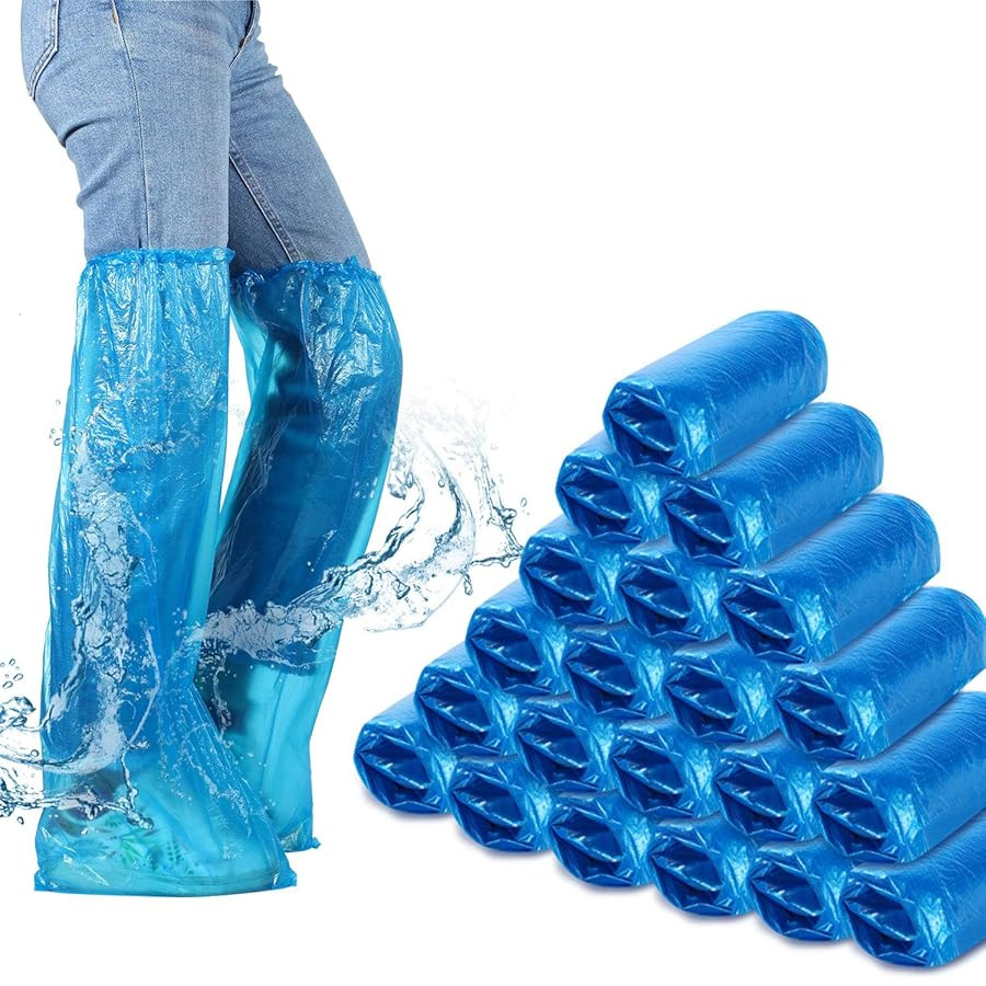 100 Pcs Disposable Boot Covers Plastic Long Waterproof Shoes Cover over the Knee for Men Women
