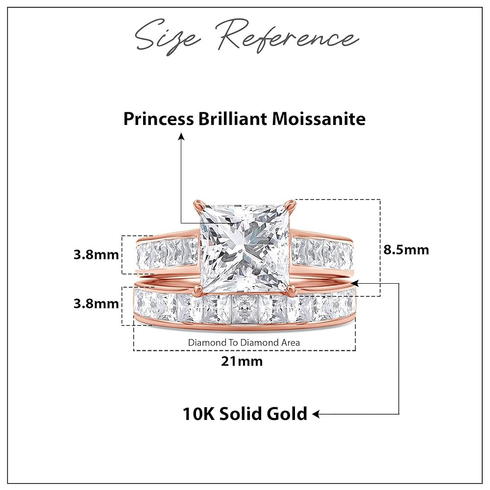 3 To 4 Carat Bridal Set Ring 7MM Center Princess Cut Lab Created Moissanite Bridal Engagement Wedding Ring For Womens In 925 Sterling Silver, 10K And 14K Solid Gold Jewlery