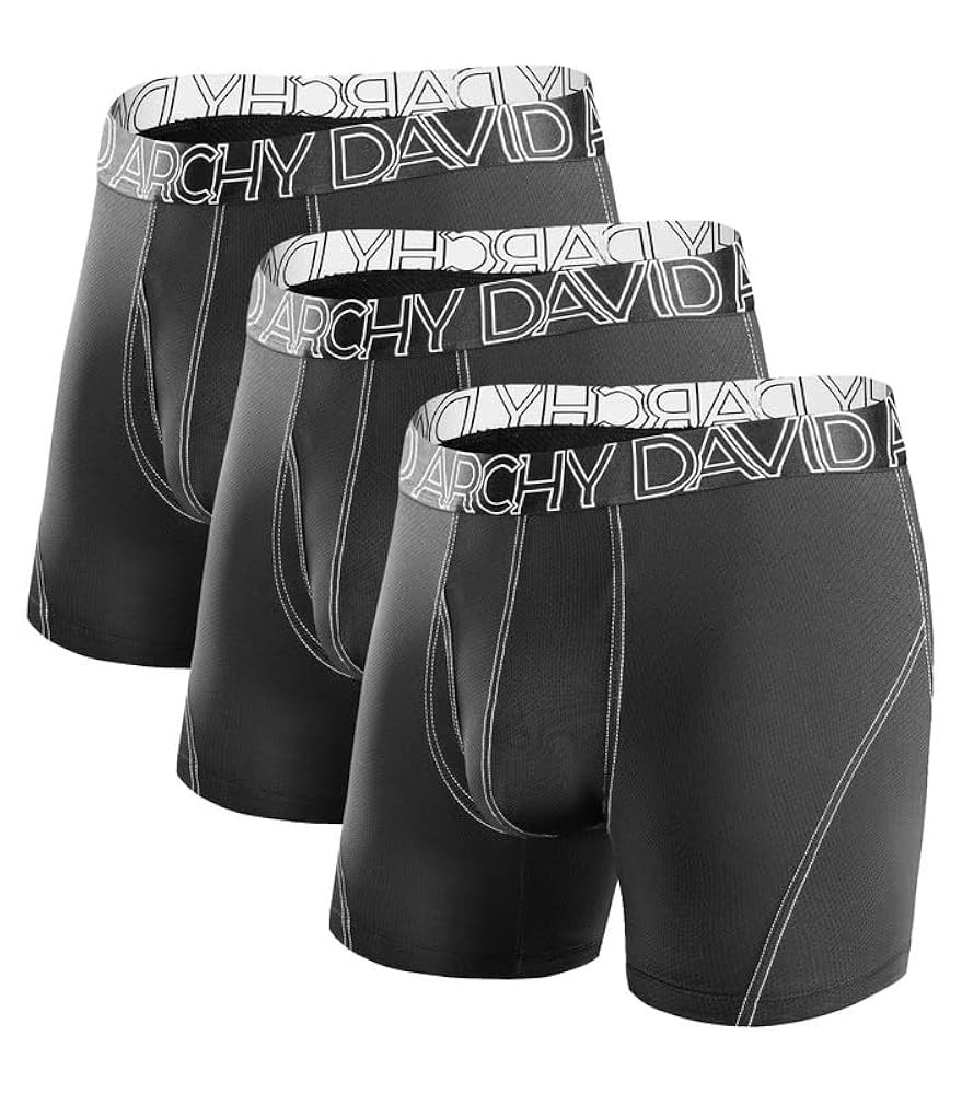 DAVID ARCHY Mens Performance Boxer Briefs 3 Pack, 3D Support Pouch & No Ride-Up Design Moisture-Wicking Sport Underwear