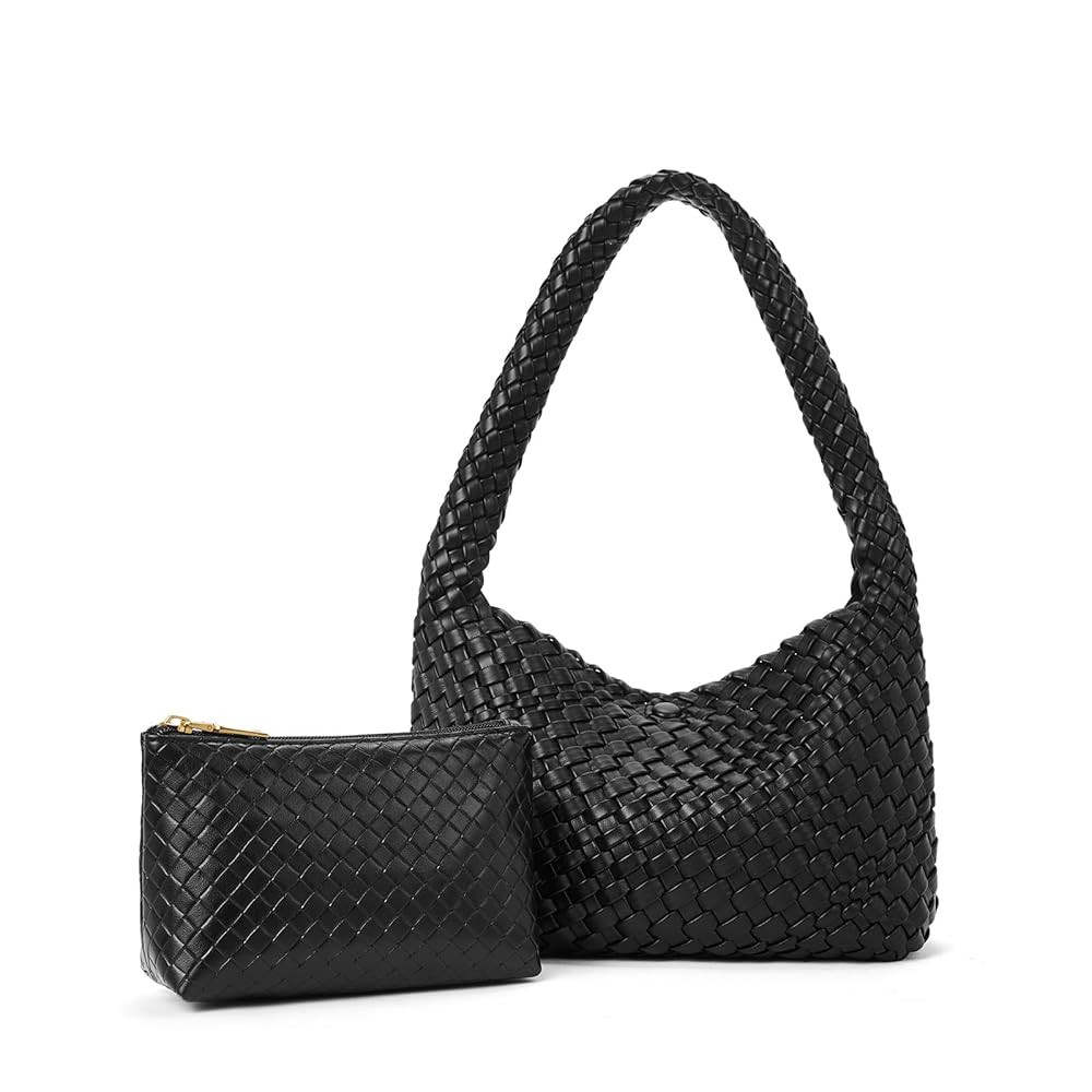 CLUCI Woven Shoulder Bag for Women, Vegan Leather Purse Tote Handbag 2PS
